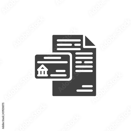 Bank financial report vector icon. filled flat sign for mobile concept and web design. Bank card document glyph icon. Symbol, logo illustration. Vector graphics
