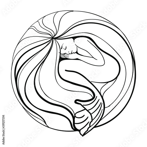 
sleeping mermaid in contur on the white background