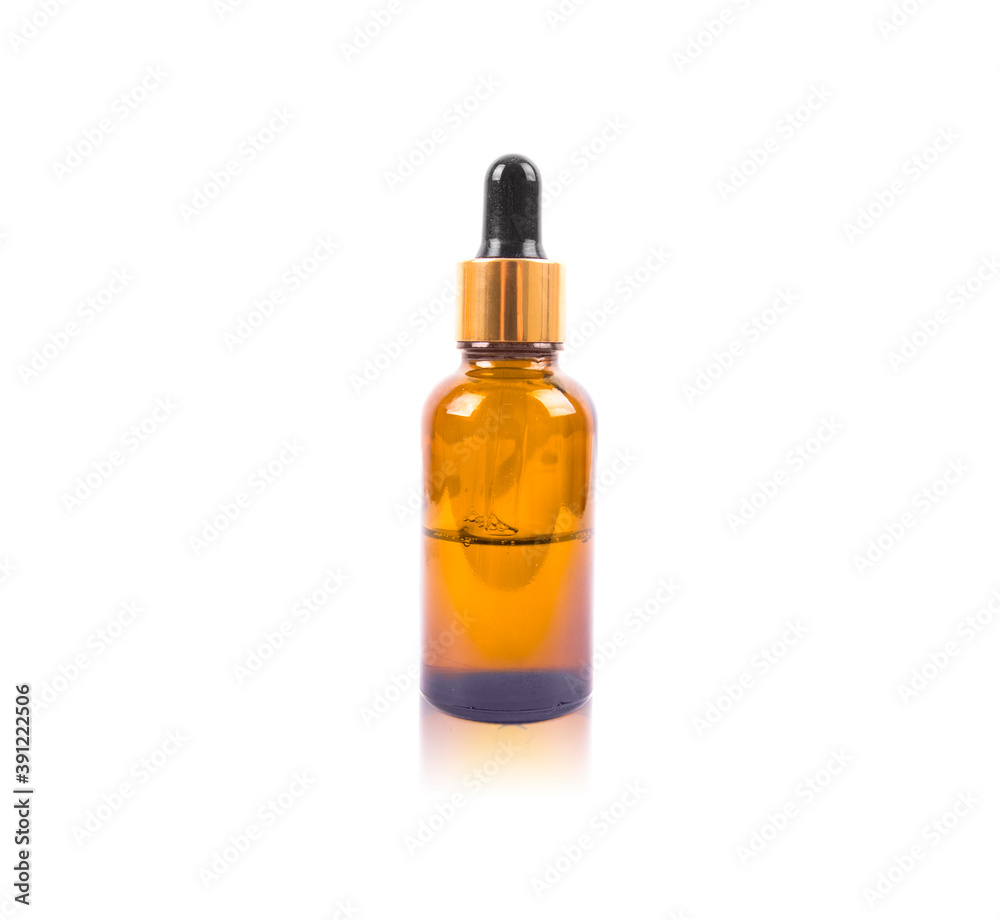Cosmetic brown bottle dropper container isolated on white background, Blank label for branding mock-up.