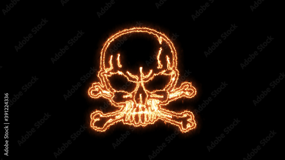 Fototapeta premium Fire burning skull. Devilish Skull burning Hell with scary, halloween, horror concept. Royalty high-quality free stock photo image fire flames burn over a devilish skull on a black background