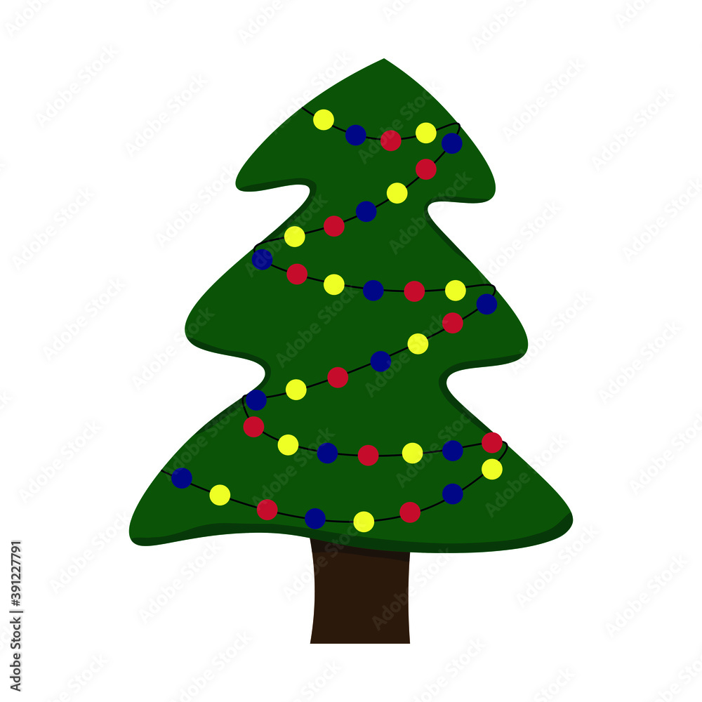 isolated vector Christmas tree with garland on a white background isolated vector Christmas tree with garland on a white background
