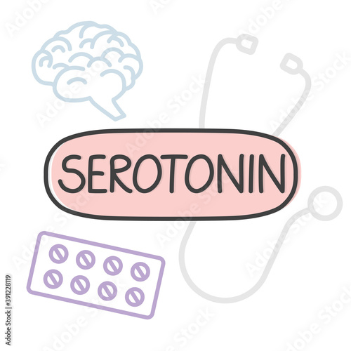 serotonin neurotransmitter word concept - vector illustration