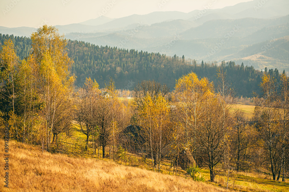 Fototapeta premium Autumn landscape on a background of mountains