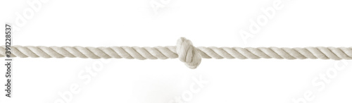 Braided white rope and knot in the middle isolated on white background
