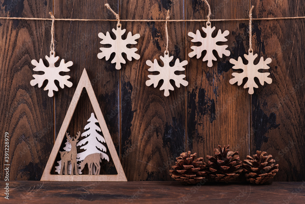 New Year wooden background and decoration