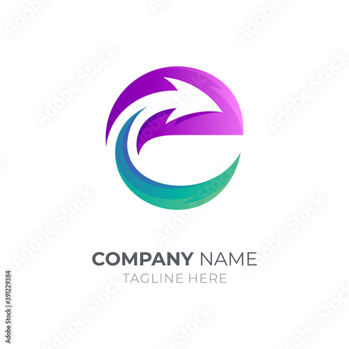 Letter e arrow logo design. Up arrow vector graphic. Marketing business icon