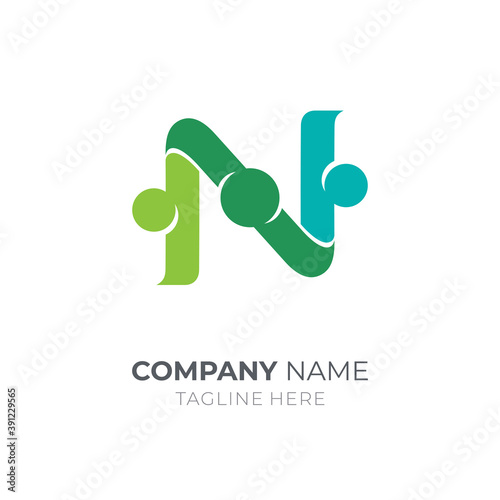 N people connection logo. Human relationship icon. Creative initial letter for families, social and humanitarian foundation