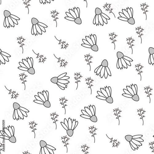 Pattern of daisies in black and white.