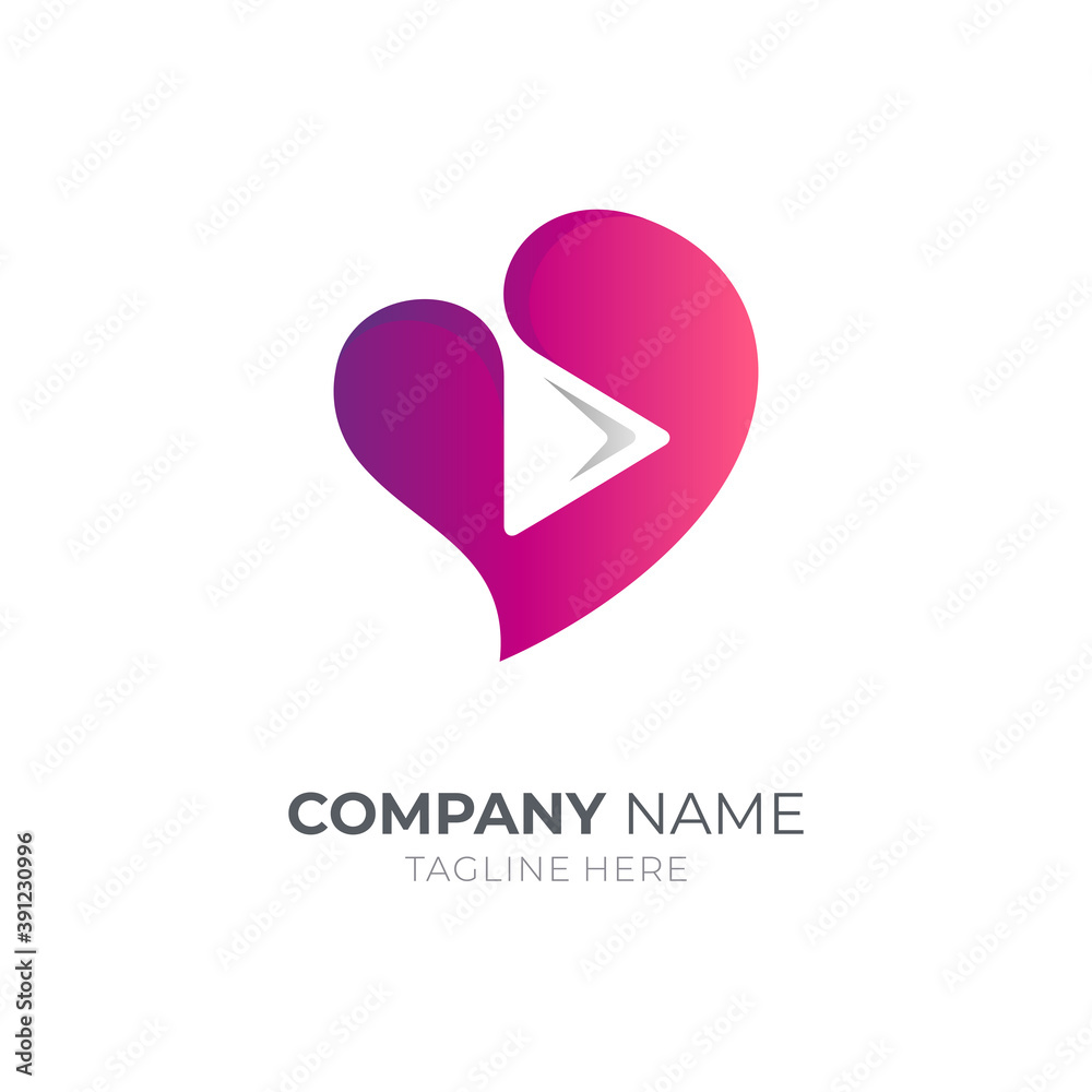 Love play logo. Playful media entertainment logo design. Heart arrow icon vector