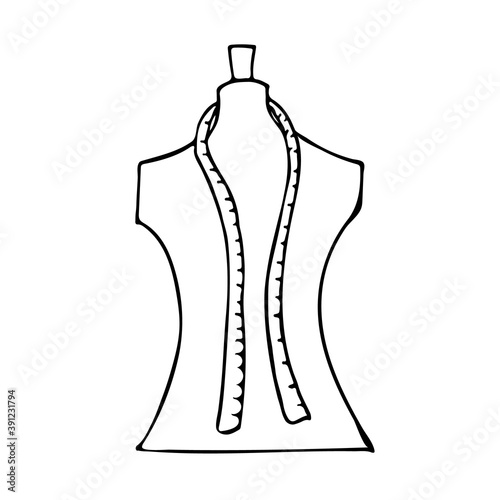 Doodle tailor mannequin icon in vector. Hand drawn sewing mannequin icon in vector.  Woman clothing mannequin