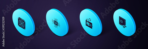 Set Isometric Proof of stake, , Processor chip with dollar and ASIC Miner icon. Vector.