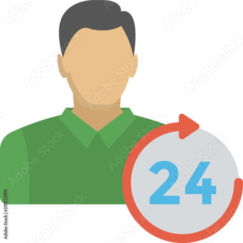 
Flat icon of a person with 24 hours available sign
