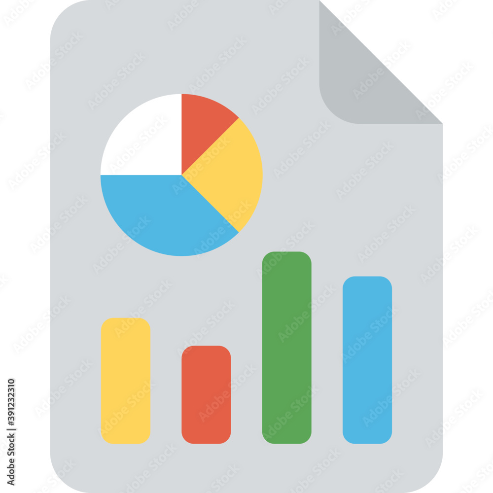 
A flat icon of a paper on which graph and pie chart are made
