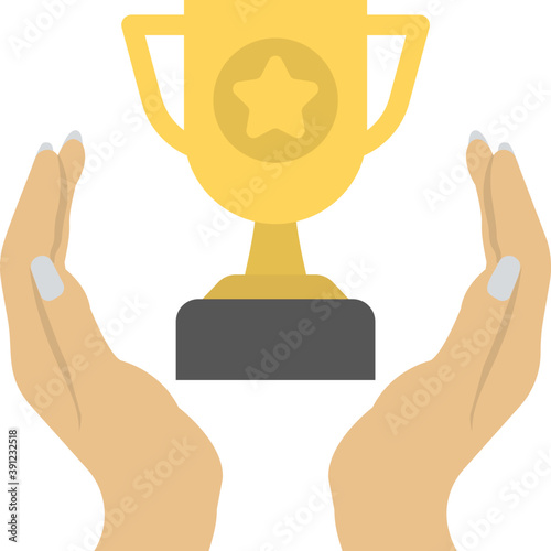 
Two hand holding an achievement cup flat icon
