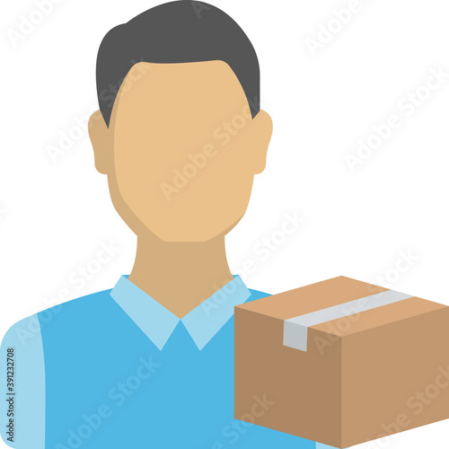 
Flat icon of a man with a brown box, concept of shipment 
