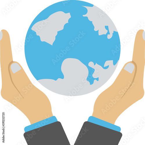  Flat icon of two hands and an earth in the middle 
