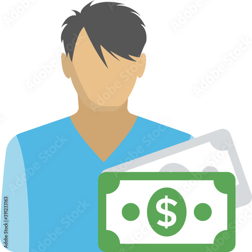 
A person with dollars in the front flat icon
