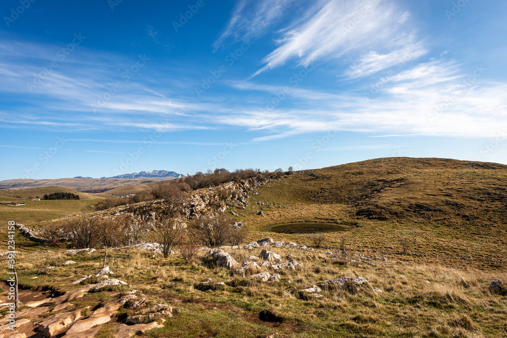 Lessinia Plateau (Altopiano della Lessinia), Regional Natural Park, view from the Mountain peak of Corno d'Aquilio, Verona province, Veneto, Italy, Europe.