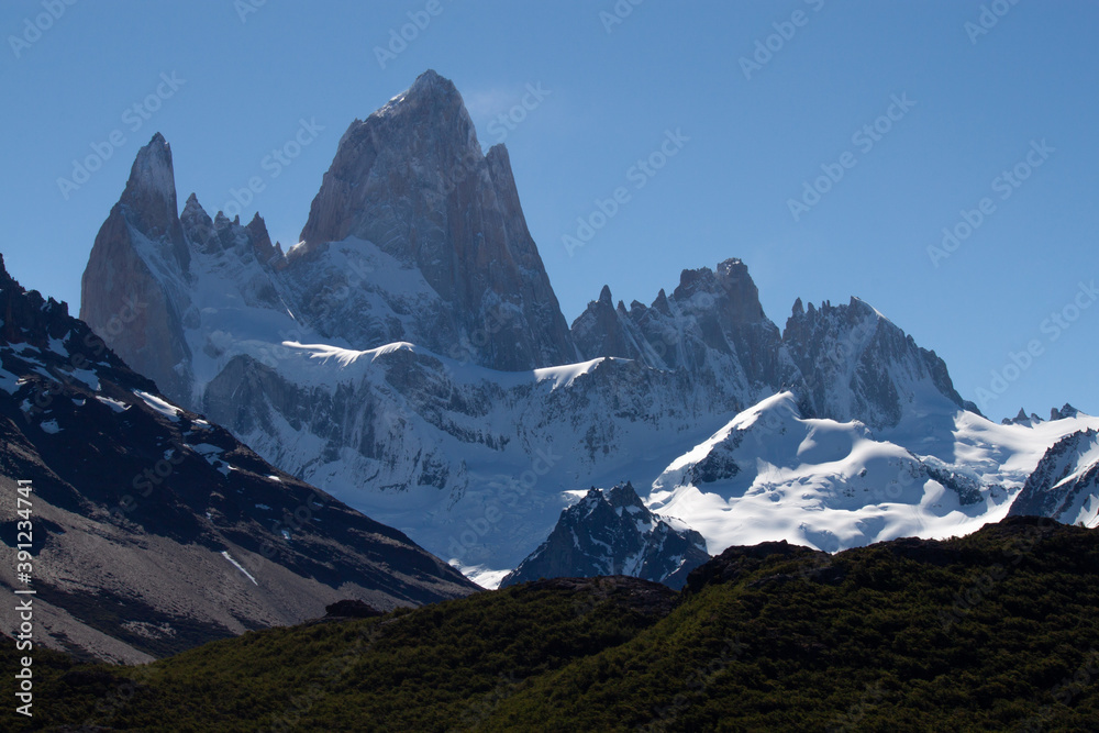 The view to Fitz Roy mountain inside de los glaciares national park in El chaltén - Patagonia Argentina