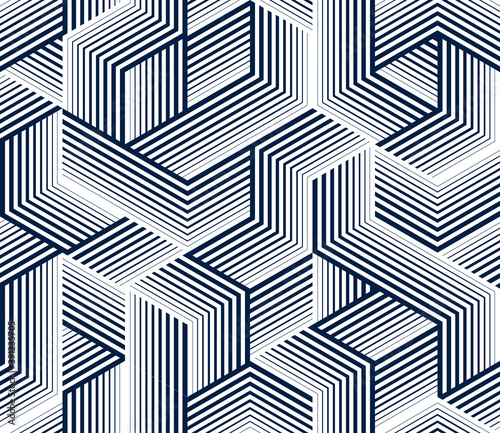 3D cubes seamless pattern vector background, lined dimensional blocks, architecture and construction, geometric design.