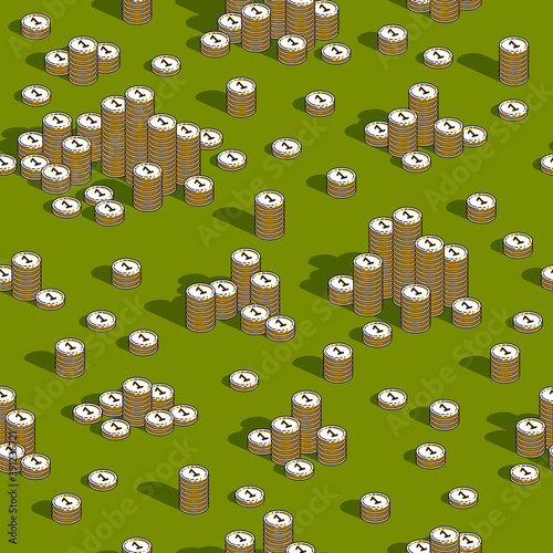 Money coins seamless background, backdrop for financial business website or economical theme ads and information, 3d cash, vector wallpaper or web site background.