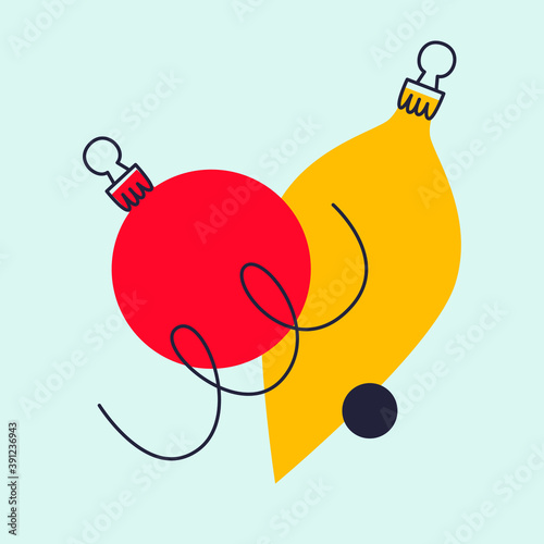 Xmas Baubles and Decoration. Cartoon Vector Illustration, Icon, Clip Art. Minimalist holiday aesthetics. Christmas Tree Toys in Cute Scandinavian Folk Style.	