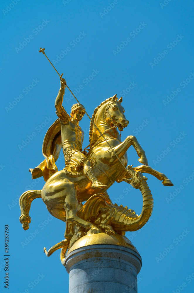 St. George statue, Freedom Monument, Tbilisi's central square, Tbilisi City, Georgia, Middle East