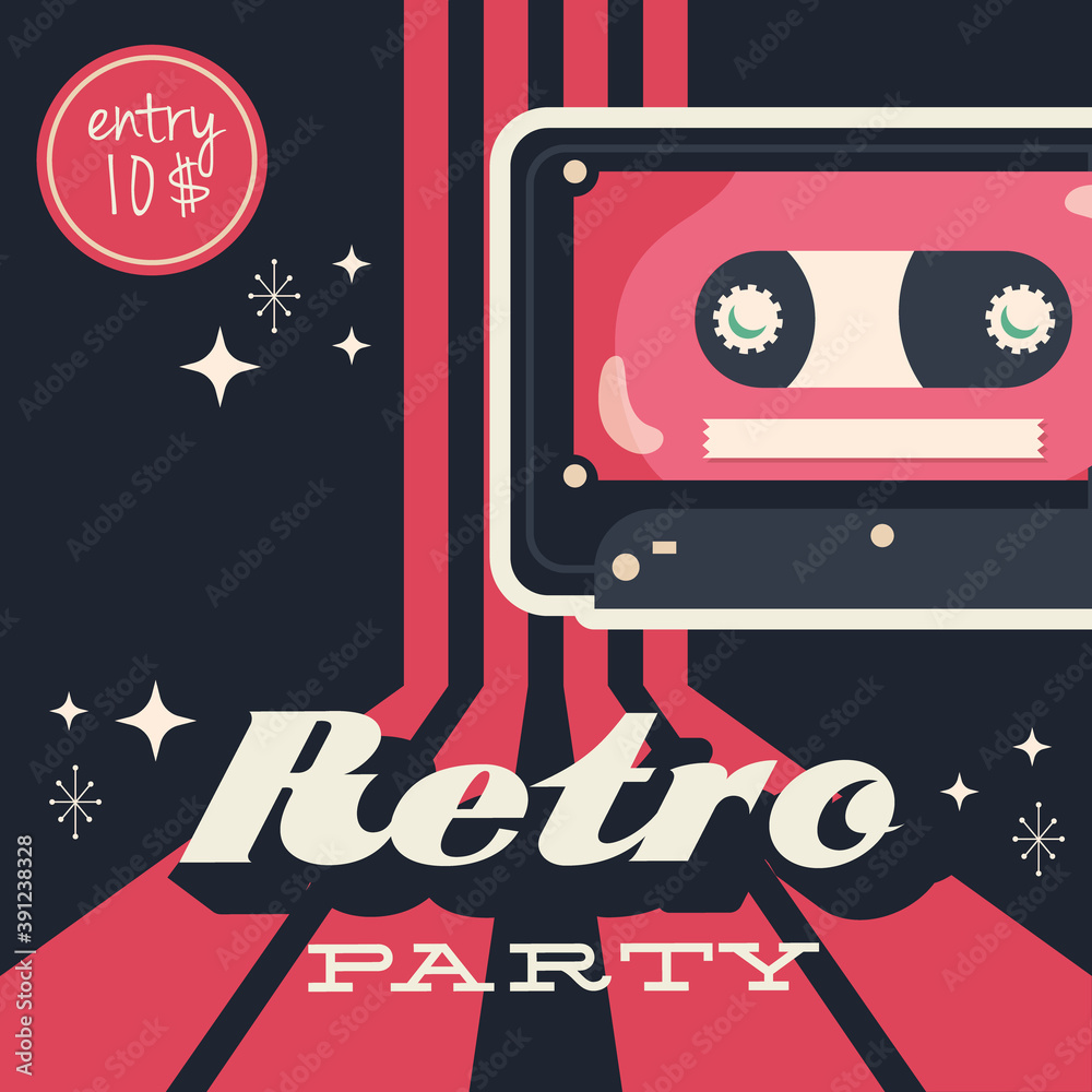 retro style poster with cassette and entrance price