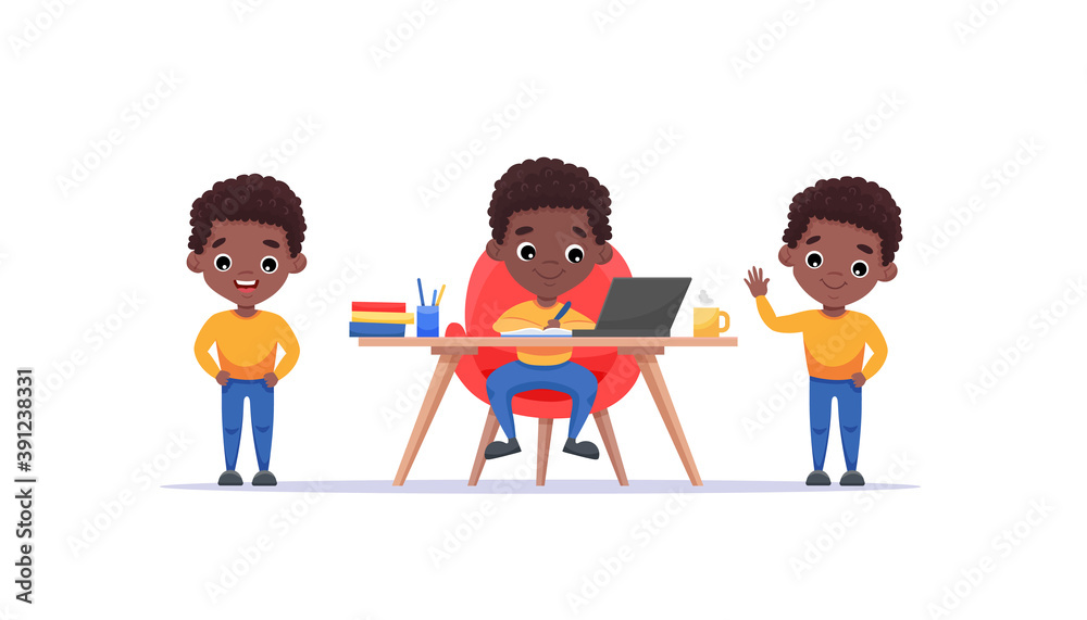 African American cute boy set with afro hairstyle and different ...