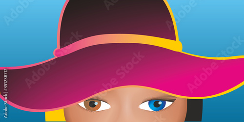 Abstract colorful mixed woman with big hat. Vector illustration. EPS10.
