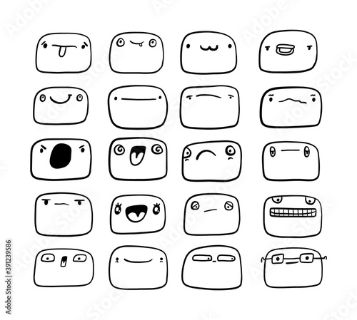 Big set hand drawn vector illustration in cartoon doodle style face expressive emotions people