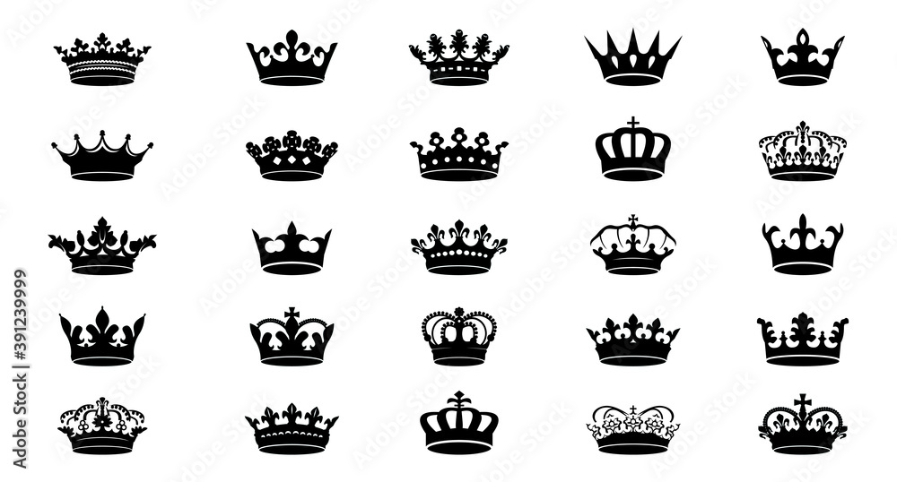 Set vector king crowns icon on white background. Vector Illustration. Emblem, icon and Royal symbols. Set vector king crowns icon on white background. Vector Illustration. Emblem, icon and Royal symbols.