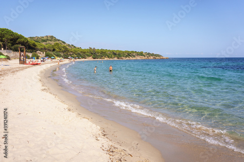 PULA  SARDINIA  ITALY - SEPTEMBER 4  2019  Santa Margherita di Pula beach near Pula town  South Sardinia  Italy