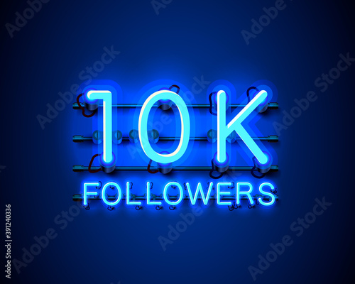 Thank you followers peoples, 10k online social group, neon happy banner celebrate, Vector