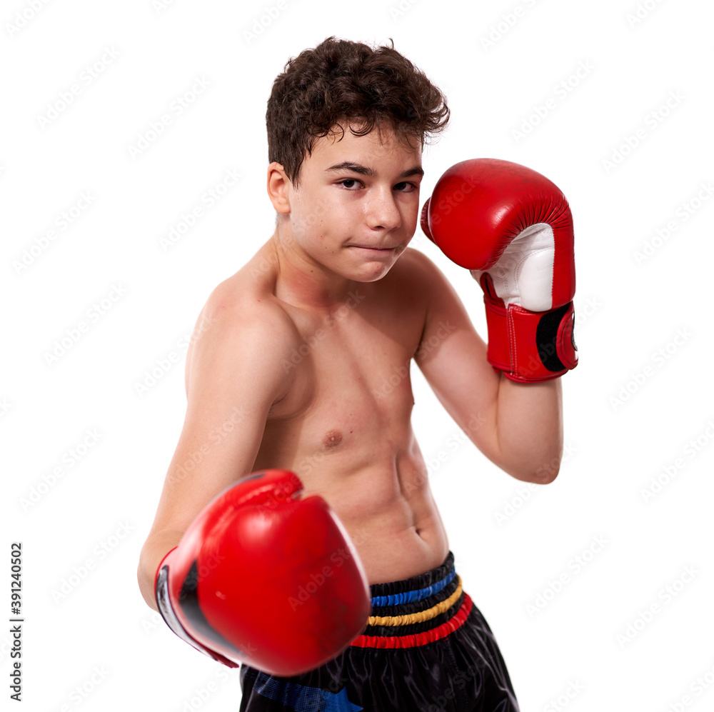 Kickboxer training isolated on white background
