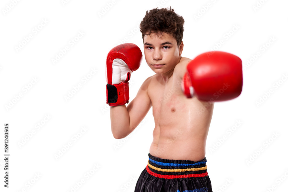 Kickboxer training isolated on white background Kickboxer training isolated on white background