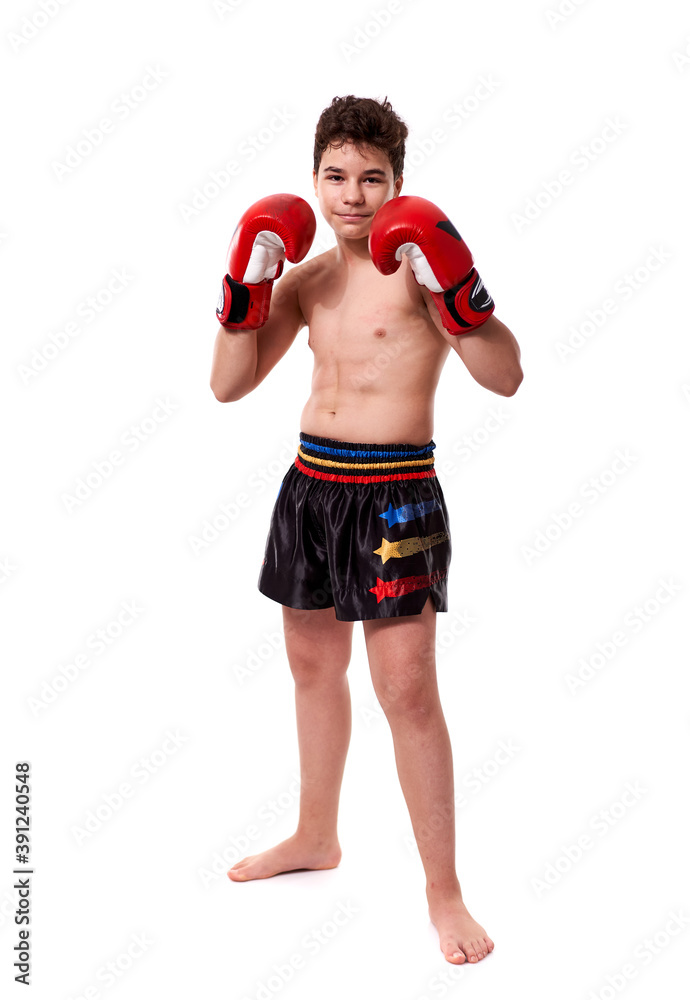 Kickboxer training isolated on white background