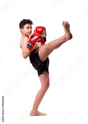 Kickboxer training isolated on white background © Xalanx