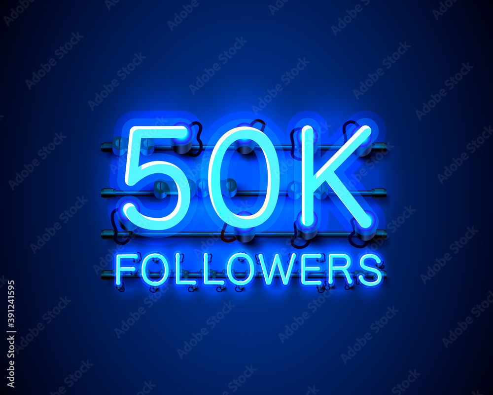 Thank you followers peoples, 50k online social group, neon happy banner celebrate, Vector Thank you followers peoples, 50k online social group, neon happy banner celebrate, Vector