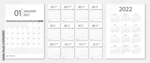 Wallpaper Mural Calendar 2021, calendar 2022 week start Monday corporate design template vector. Torontodigital.ca