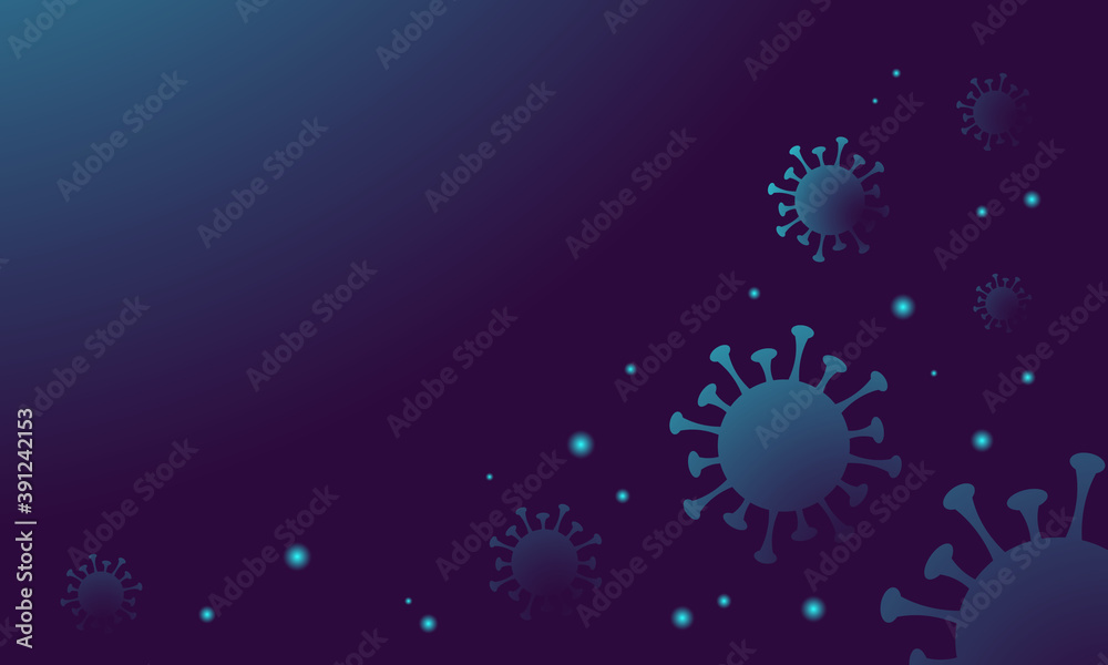Neon bacteria coronavirus on dark background banner with copy space. Coronavirus pandemic concept. Vector stock illustration. Neon bacteria coronavirus on dark background banner with copy space. Coronavirus pandemic concept. Vector stock illustration.