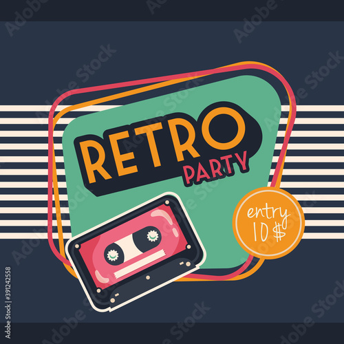 party retro style poster with cassette