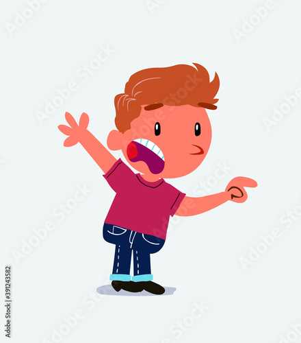 cartoon character of little boy on jeans pointing at something outraged