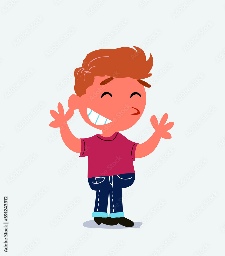 Very pleased cartoon character of little boy on jeans.