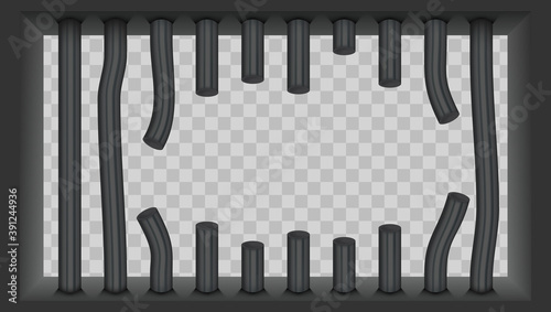 Window With Sawed Prison Bars. Jail Break