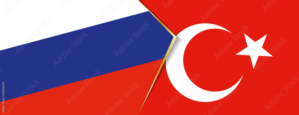 Russia and Turkey flags, two vector flags. Russia and Turkey flags, two vector flags.