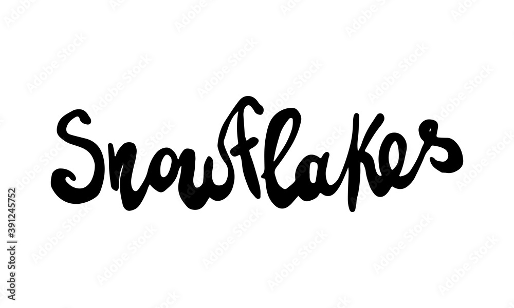 Snowflakes doodle illusatration. Hand drawn typography isolated on white background. Winter season, Christmas celebration