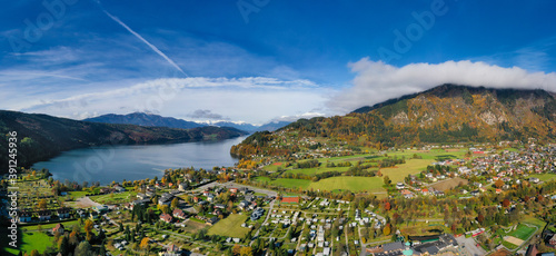 Lake Millstätter See and Döbriach in Carinthia during autumn. photo