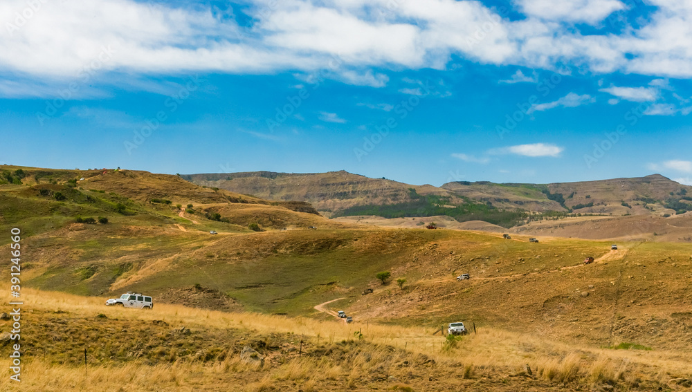 Jeep 4x4 Vehicles on a Dirt Road in the Drakensberg