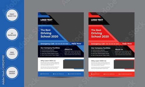 Driving School Flyer Templates style also modern and elegant with car drive 